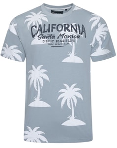 KAM Palm Print T-Shirt Dusty Blue